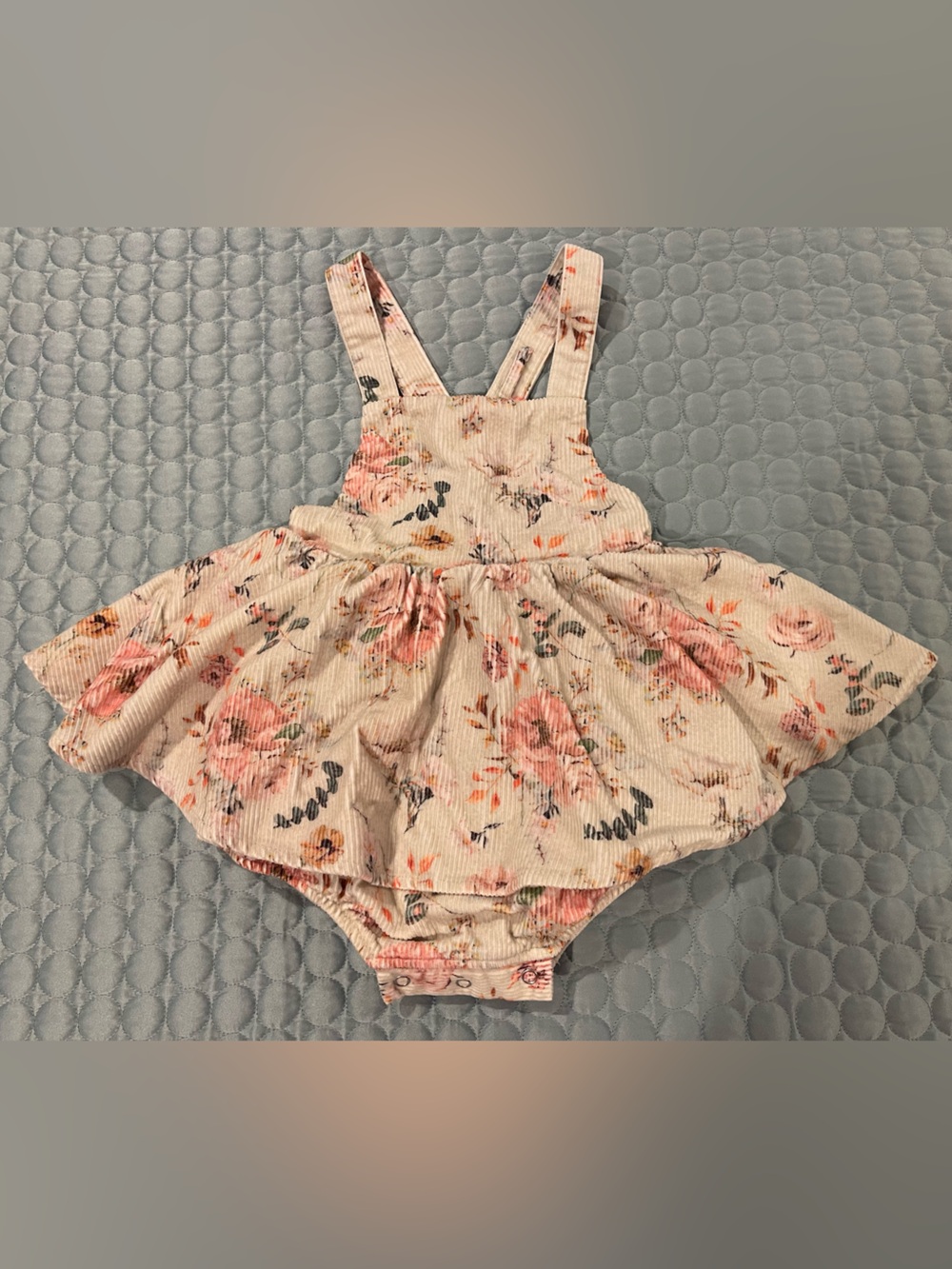 Love + Grow Prairie Rose Bloomer Overall Floral Corduroy Bubble Romper 2T Fall